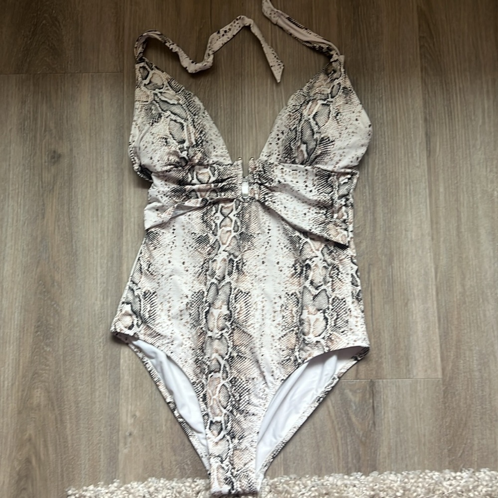 Heidi Kline women Snake Print One Piece Halter Swimsuit